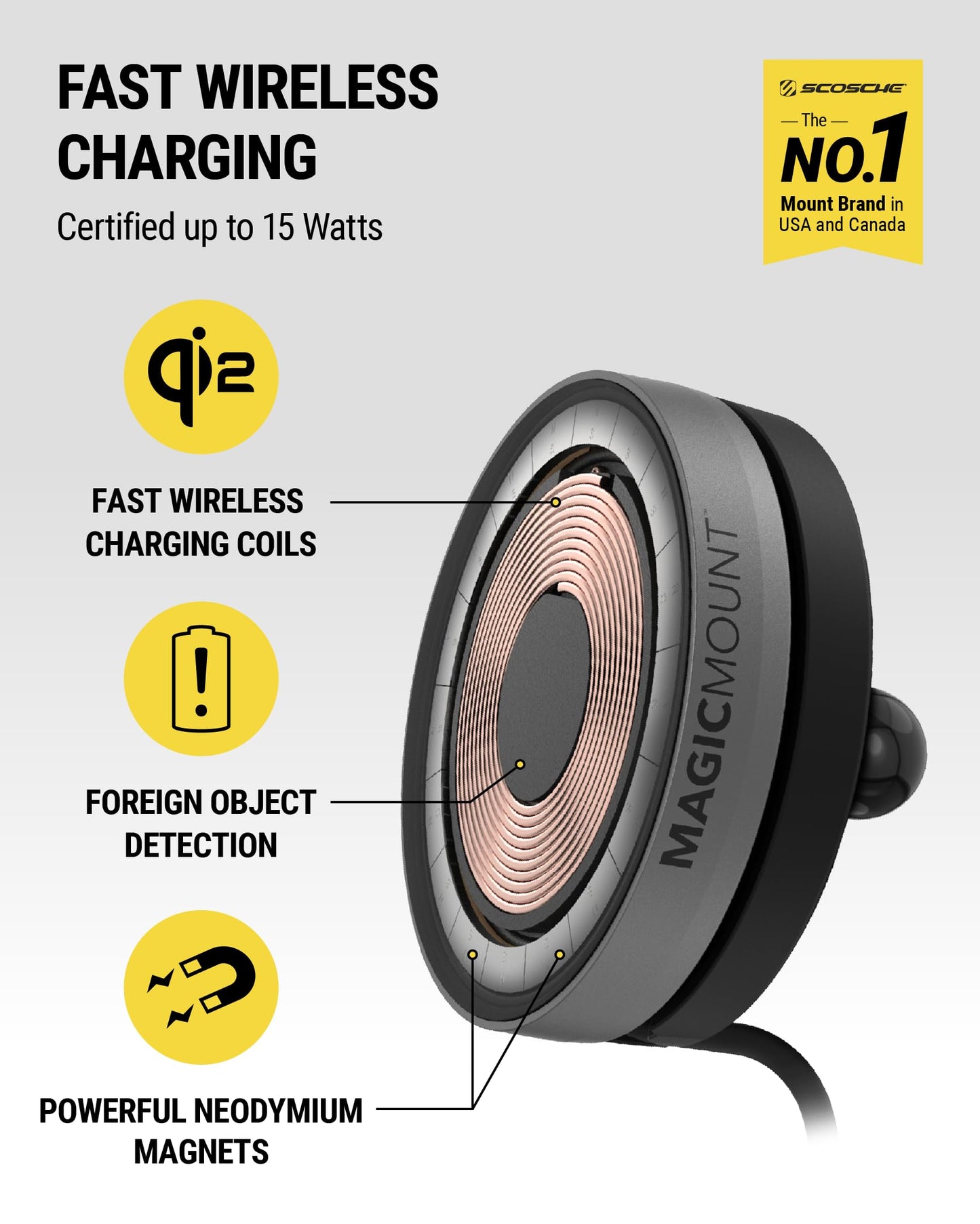 Scosche Qi2 Wireless MagSafe Car Mount Charger, 15W Magnetic Suction Cup Windshield/Dashboard Cell Phone Holder with Vent Clip & Fast USB-C Car