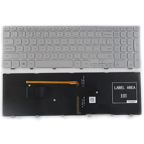 SUNMALL New Laptop Keyboard with Frame and Backlit Compatible with Dell Inspiron 15 7000 7537 P36F Series Silver US Layout