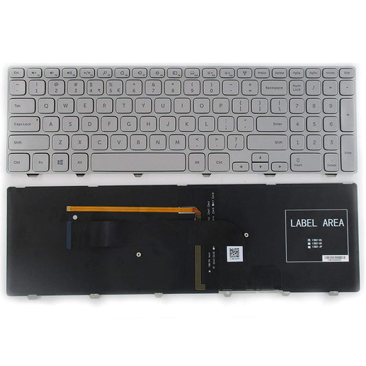 SUNMALL New Laptop Keyboard with Frame and Backlit Compatible with Dell Inspiron 15 7000 7537 P36F Series Silver US Layout