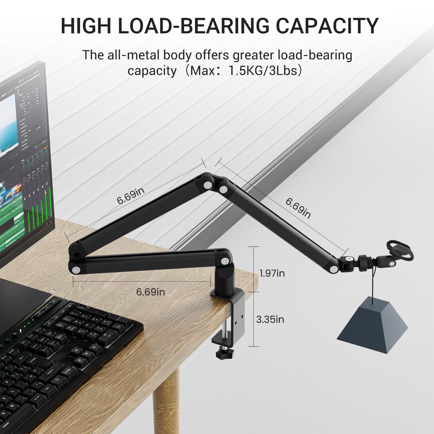 Adjustable Mic Arm, 30 Inch Rotatable Desktop Stand With Cable Management And 3/8 "5/8" Thread, Suitable For Lightweight Microphones Weighing Up To 3