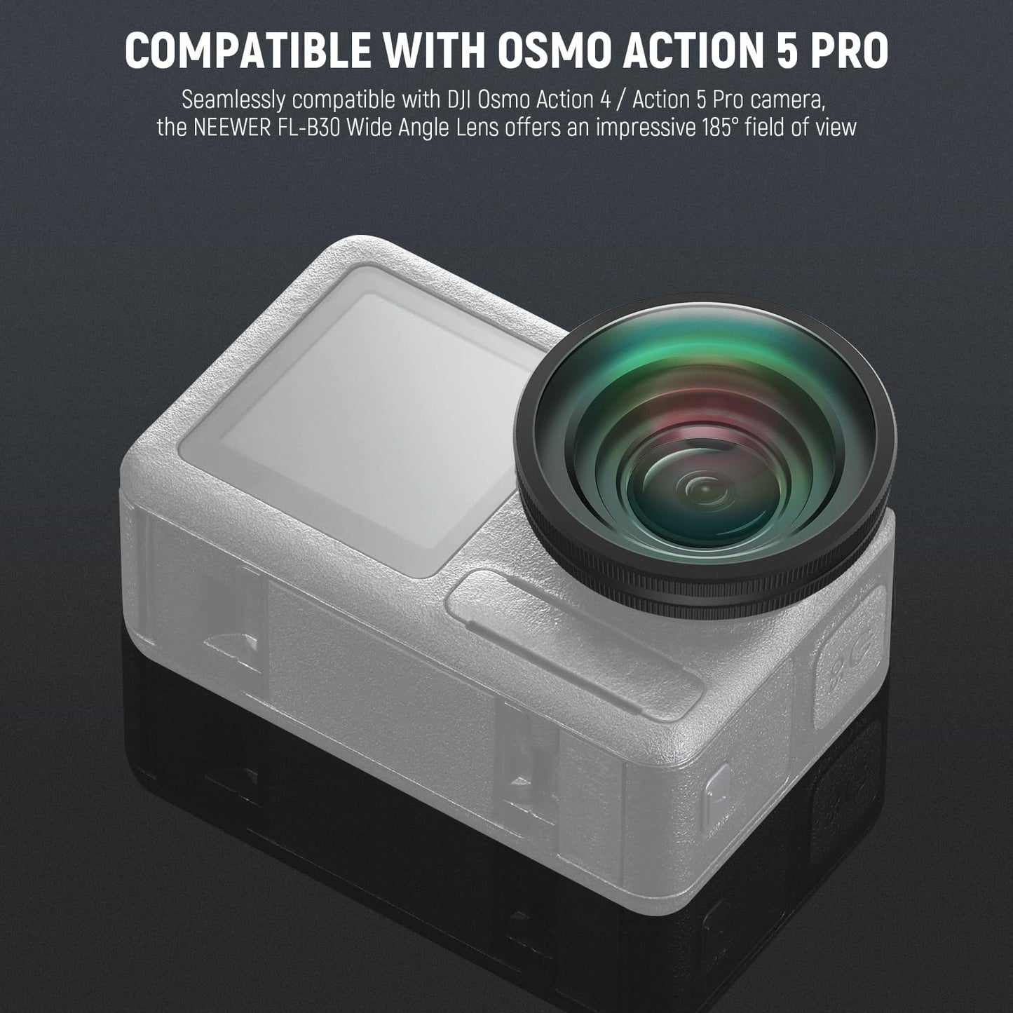 NEEWER OSMO Action FOV Boost Lens, 185° FOV Wide Angle Lens Compatible with DJI OSMO Action 4/5 Pro Accessories, Threaded Attachment Coated Action