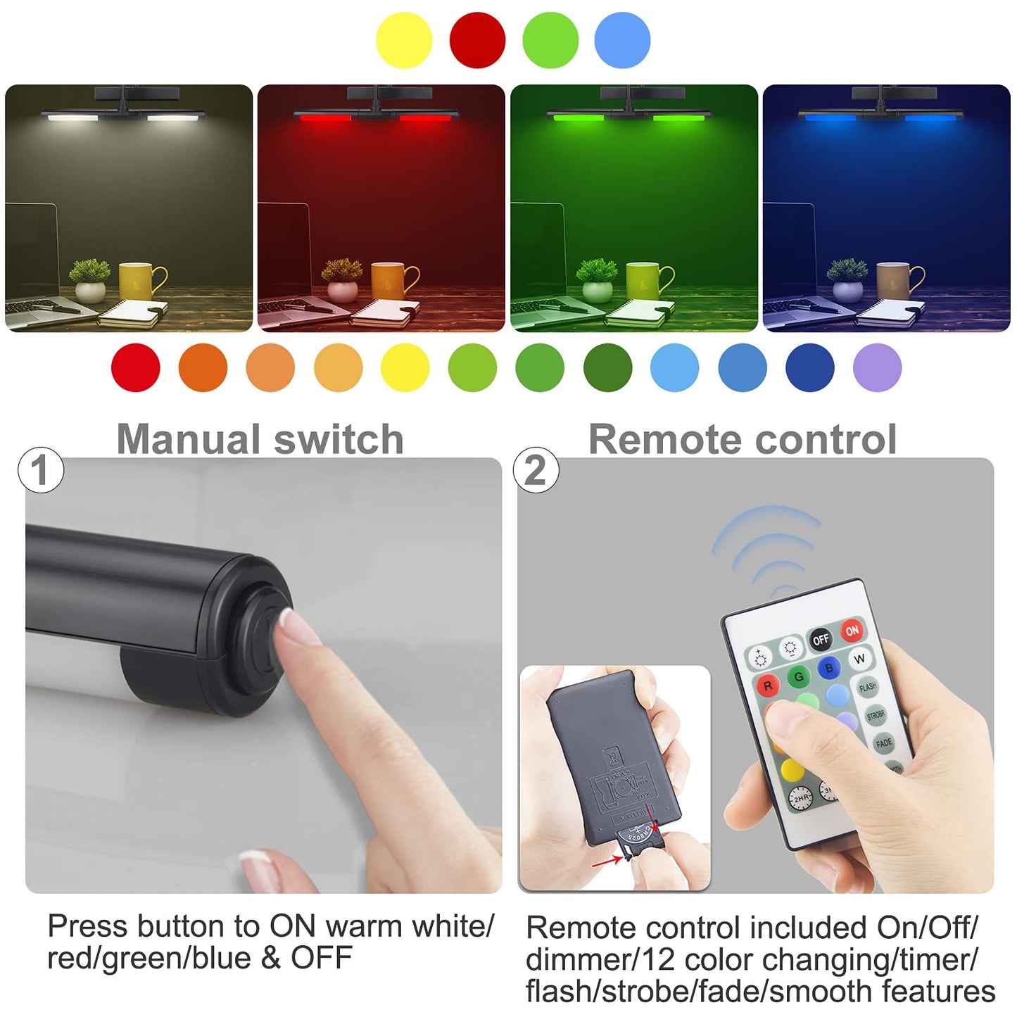LUXSWAY Picture Lights Rechargeable,Painting Light for Picture with Aluminum Finish,Upgrade 12 Color Changing Art Lights with Timer for Display,Dart