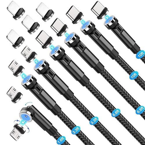 Bojianxin Magnetic Charging Cable 540° Rotation?7-Pack, 1.6ft/3.3ft/3.3ft/6.6ft/6.6ft/10ft/10ft, 3 in 1 USB C Magnetic Phone Charger Cable Compatible
