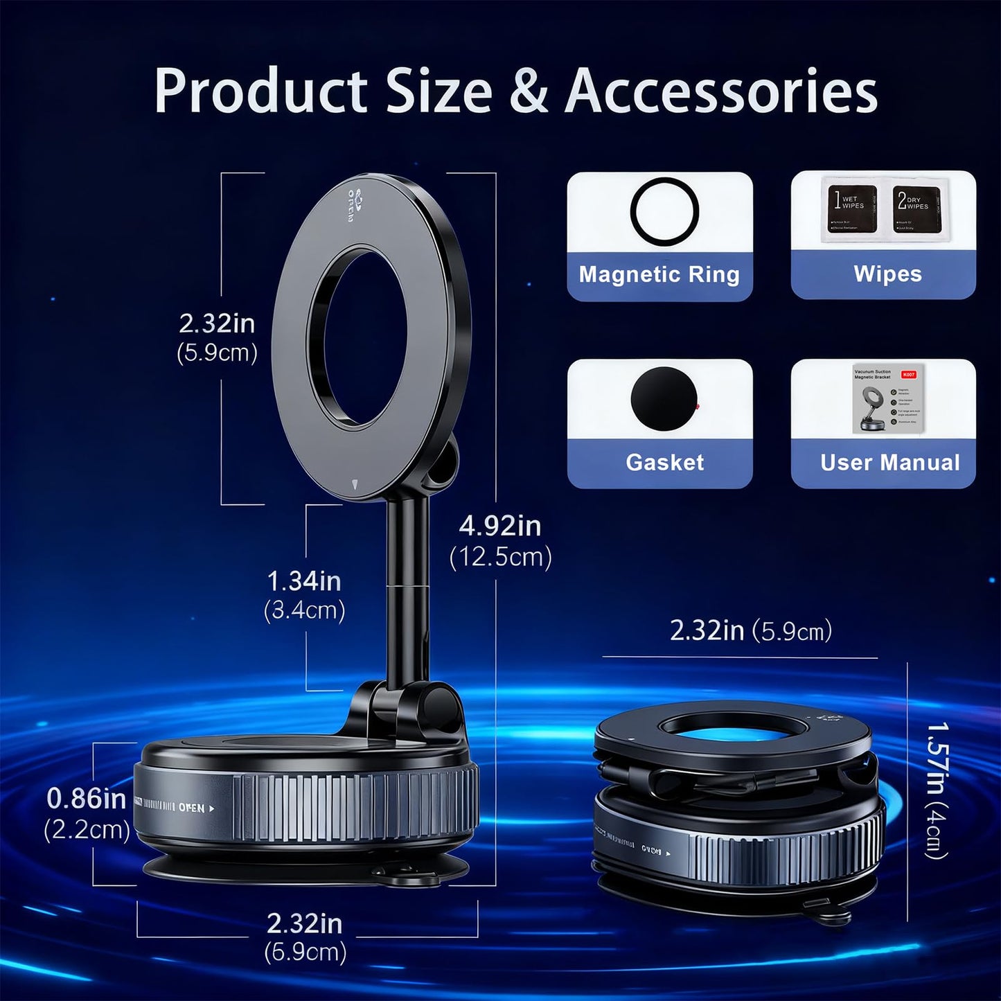 AntoFlash Vacuum Magnetic Car Phone Holder for Your Car, 360° Adjustable Car Phone Mount, Foldable Car Mount, for Magsafe Dashboard Car Bracket Stand