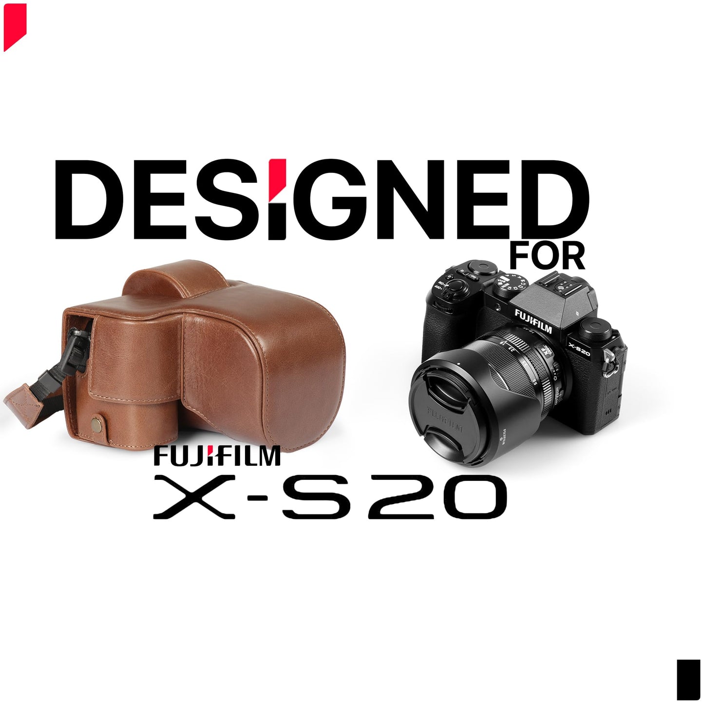 MegaGear Genuine Leather Camera Case for Fujifilm X-S20 (18-55mm) - Stylish and Protective Digital Photography Bag - Brown