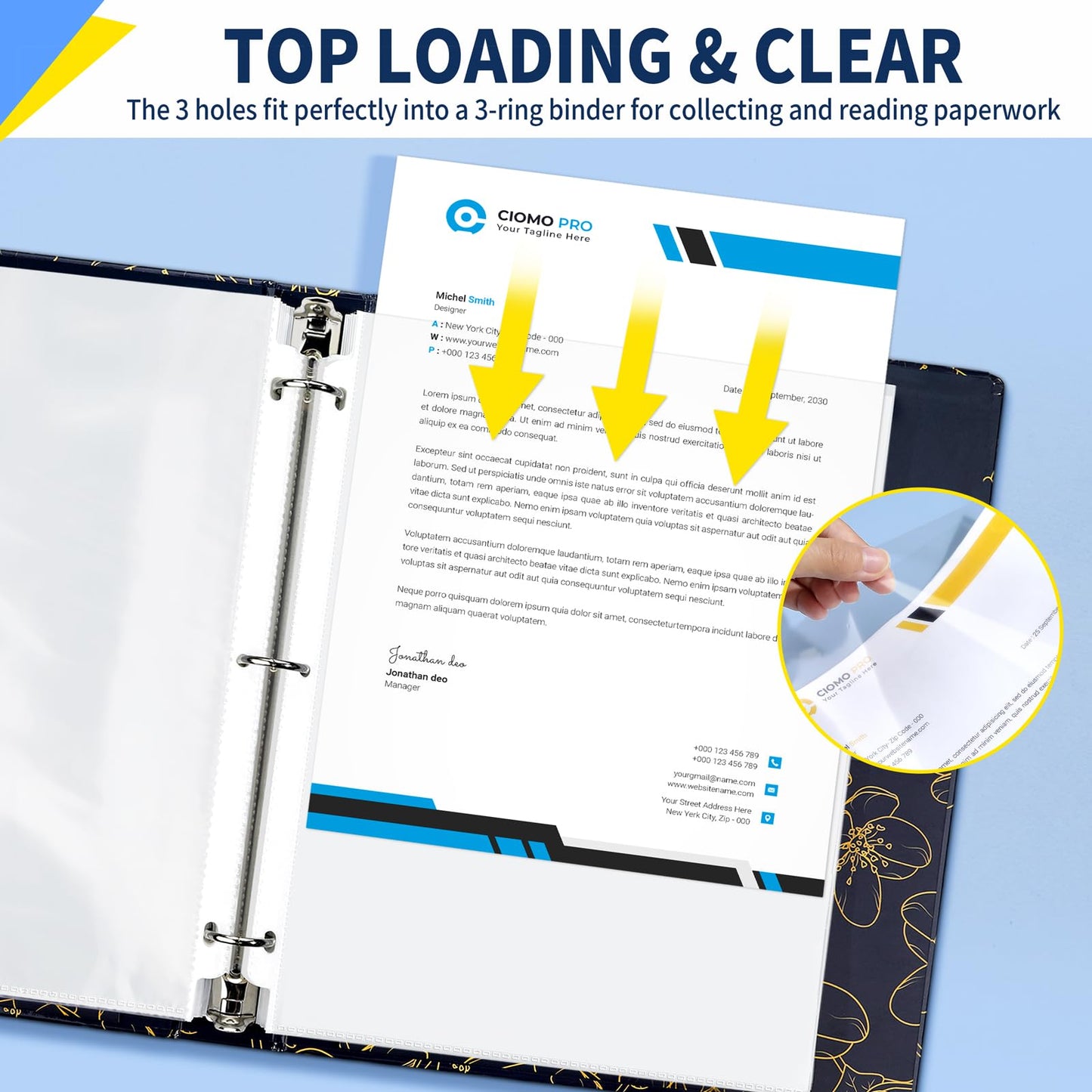 SUNEE Sheet Protectors 200 Packs for 3 Ring Binder, PVC-Free Clear Page Protectors 8.5x11 Inches Plastic Cover for Paper, Documents, Photos, Top