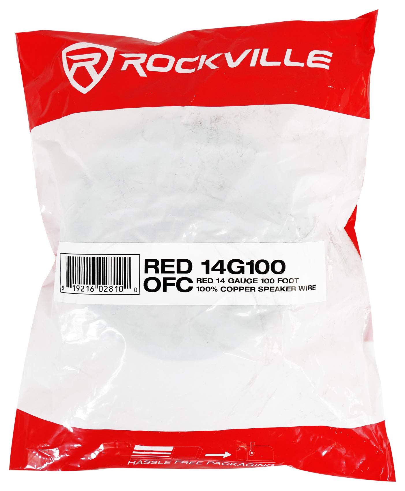 Rockville RED 14G100 14 Gauge 100 Ft Speaker Wire, 100% OFC Copper, Flexible PVC Jacket, Red Insulation, for Car Audio and Home Theater