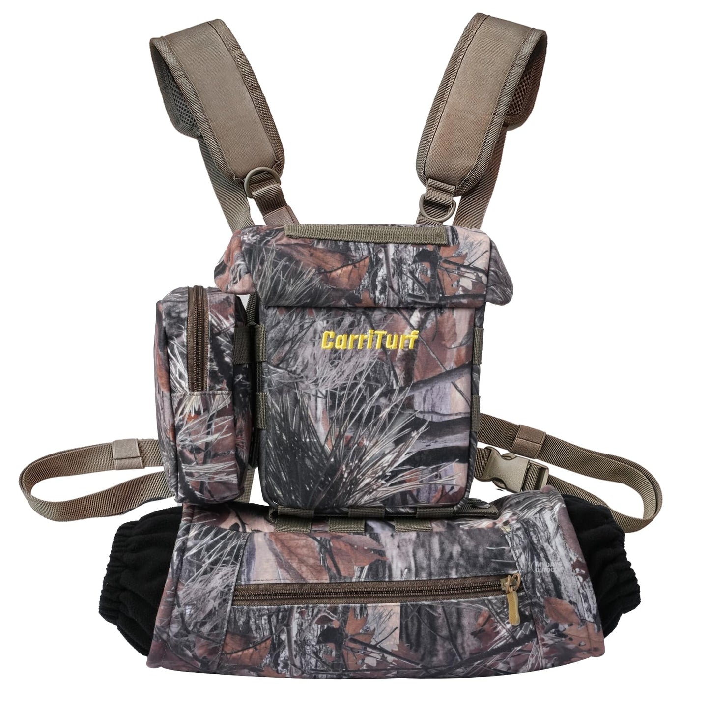 CarriTurf Waterproof Binoculars Harness with Rangefinder Pouch - Silent Material, Magnetic Closure, Hand Warmer Pockets for Hunting, Hiking & Giftable
