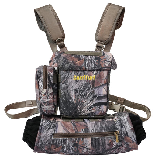 CarriTurf Waterproof Binoculars Harness with Rangefinder Pouch - Silent Material, Magnetic Closure, Hand Warmer Pockets for Hunting, Hiking & Giftable