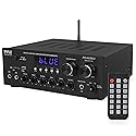 Pyle Home Karaoke Amplifier Receiver with Bluetooth Streaming, 200 Watt Peak, Dual Mic Inputs with Delay and Reverb, 2.0 Channel Hi Fi Sound System