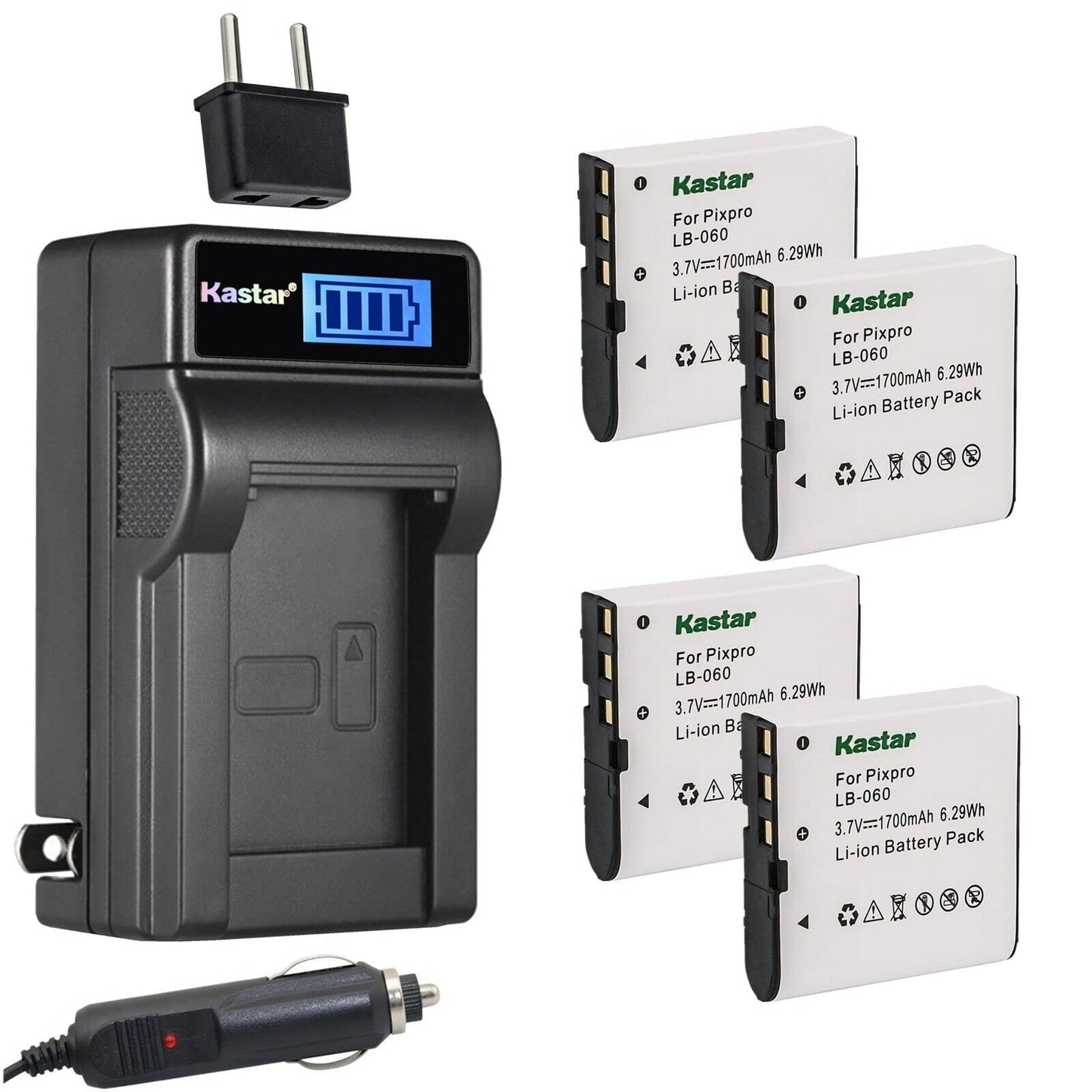 Kastar 4-Pack GB-60 Battery and LCD AC Charger Compatible with GE GB-60 GB60 Battery, GE GE X600 GE General Imaging Power Pro X600 Digital Camera