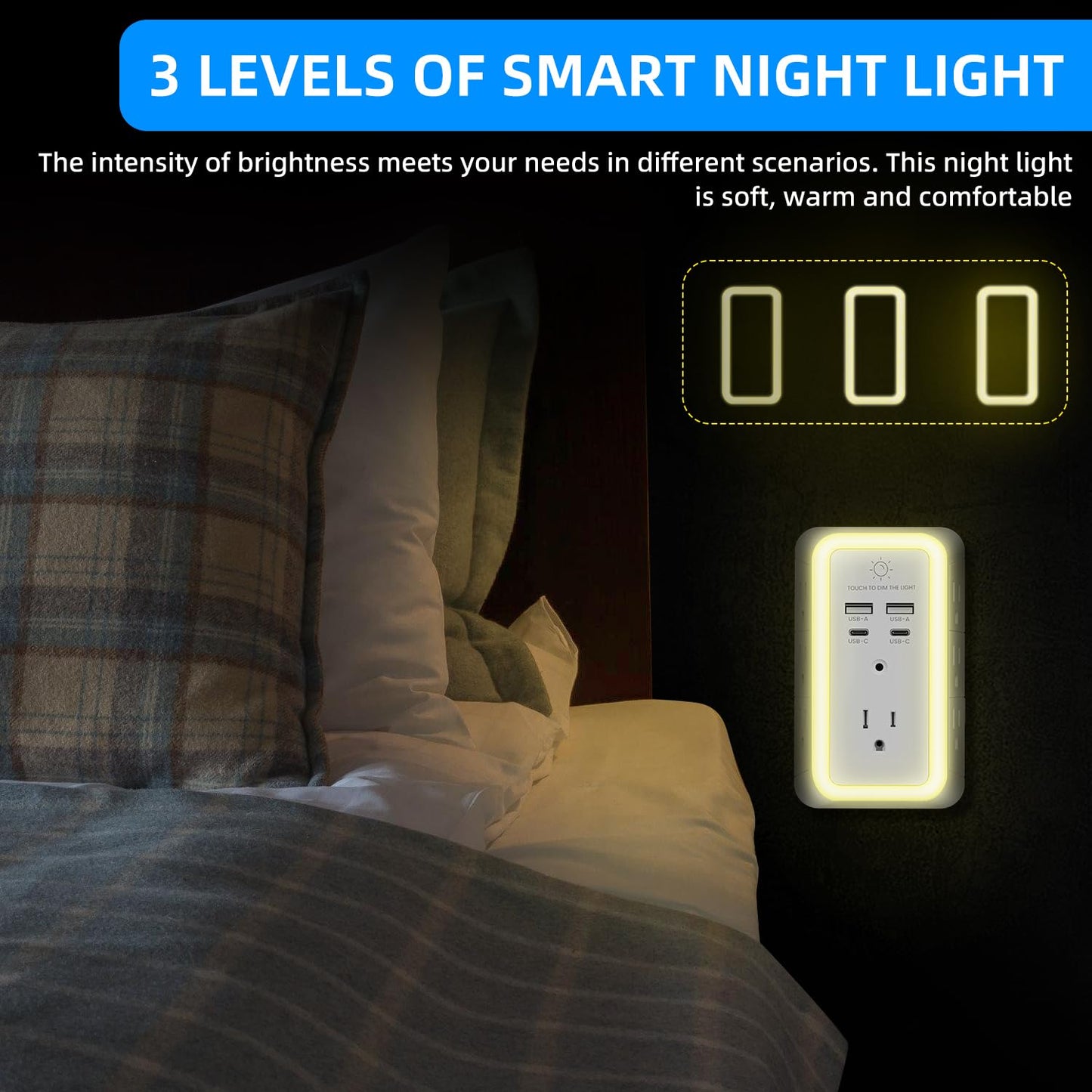 Multi Plug Outlet Surge Protector, 7 Outlet Extender with Night Light, USB Wall Charger with 2 USB C and 2 USB Ports, Surge Protector Power Strip