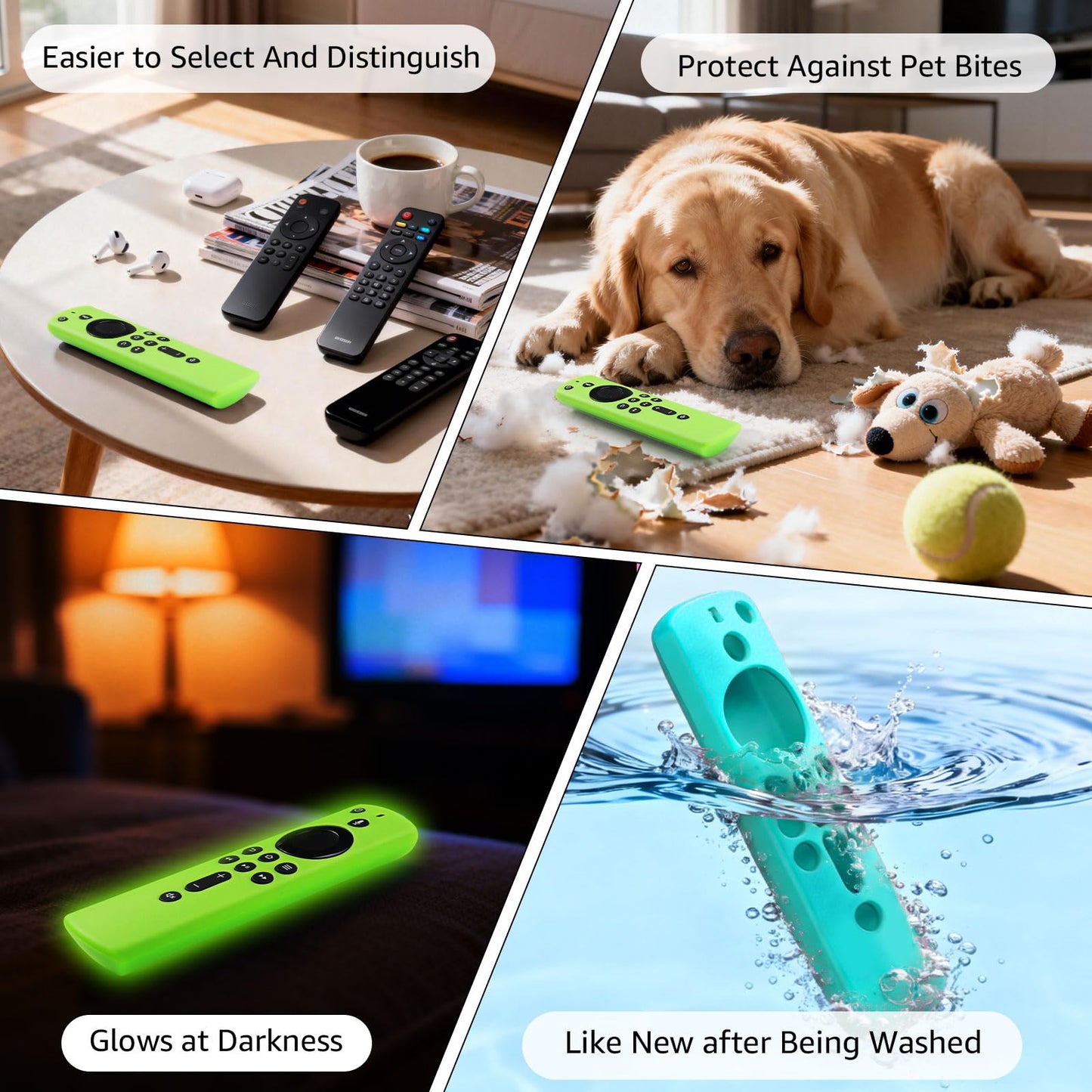 [2 Pack ] Firestick Silicone Remote Cover Case Compatible with 4K Firetv Stick, Firetv Remote Control Cover, Shockproof Anti Slip Case (Green Glow