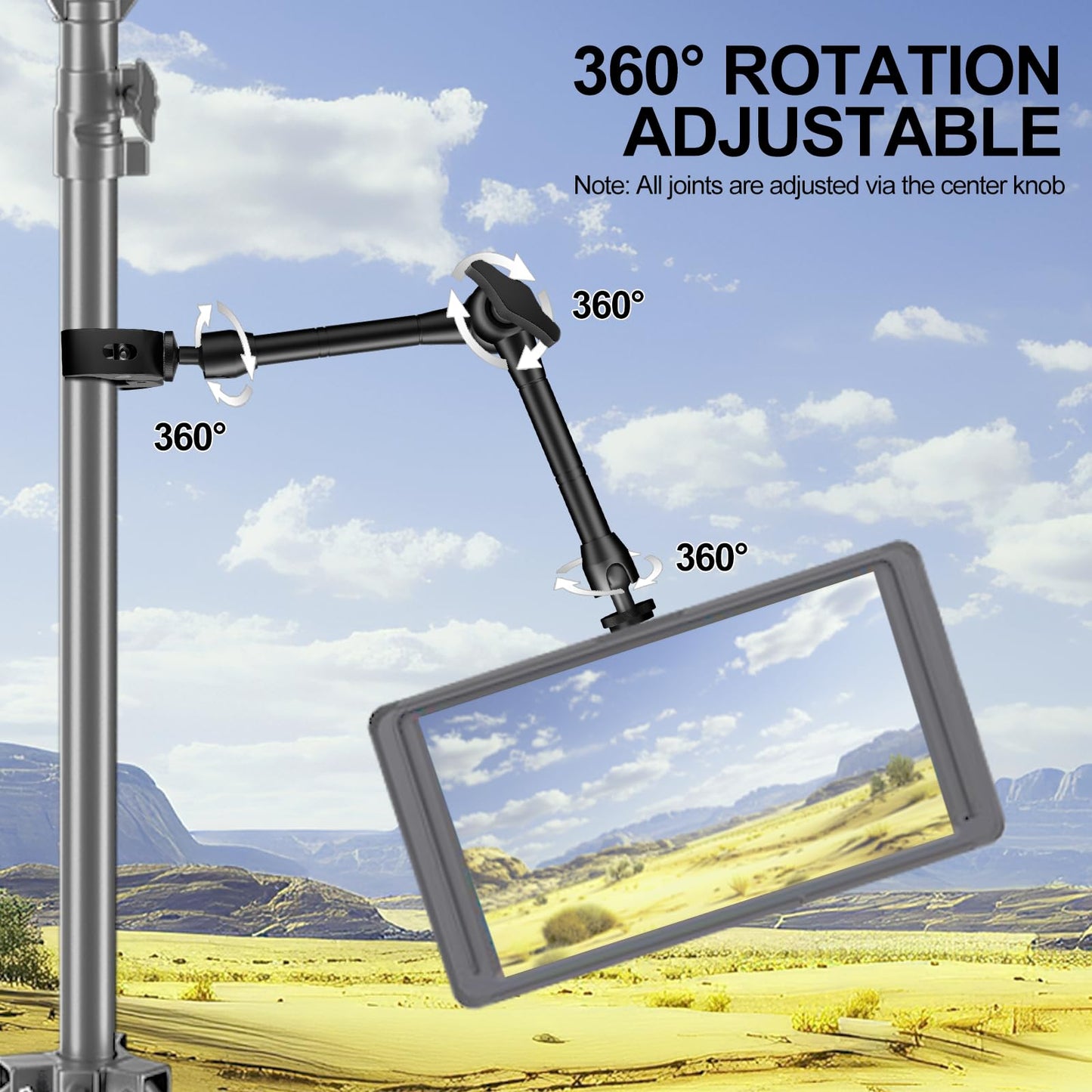 Magic Arm with Super Clamp Kit, 9.8" Adjustable Magic Arm Camera Mount with 1/4" & 3/8" Threads, 360° Rotation Adjustment for Monitor Flash LED Light