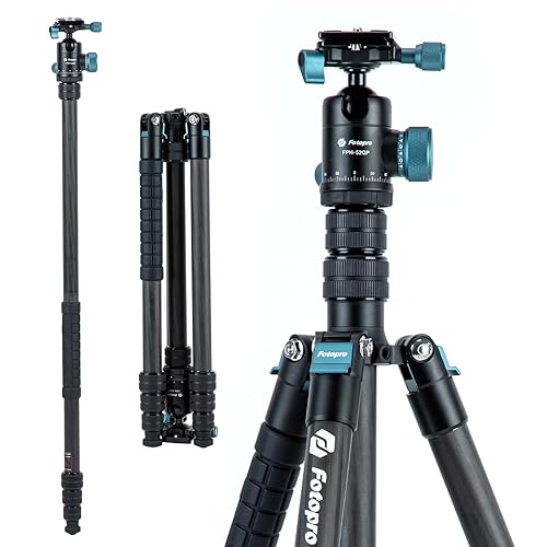 Fotopro 73" Carbon Fiber Tripod for Camera Compact Travel Tripod with Ball Head Detachable Monopod with Quick Release Plate and Camera Bag Load up