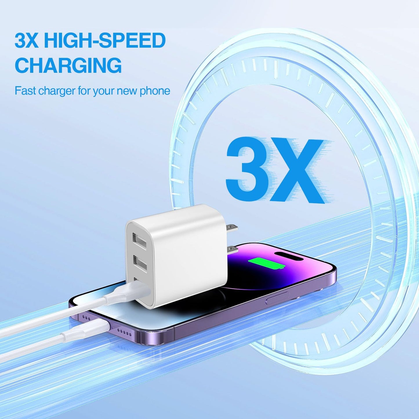 3 USB A Ports Charger Block?YTFCYIKBG Cell Phone wall Chargers?USB Cube wall Plug?for iPhone 14/13/12/11/X/XR/X/8/7/6, Galaxy, Android Phones and More
