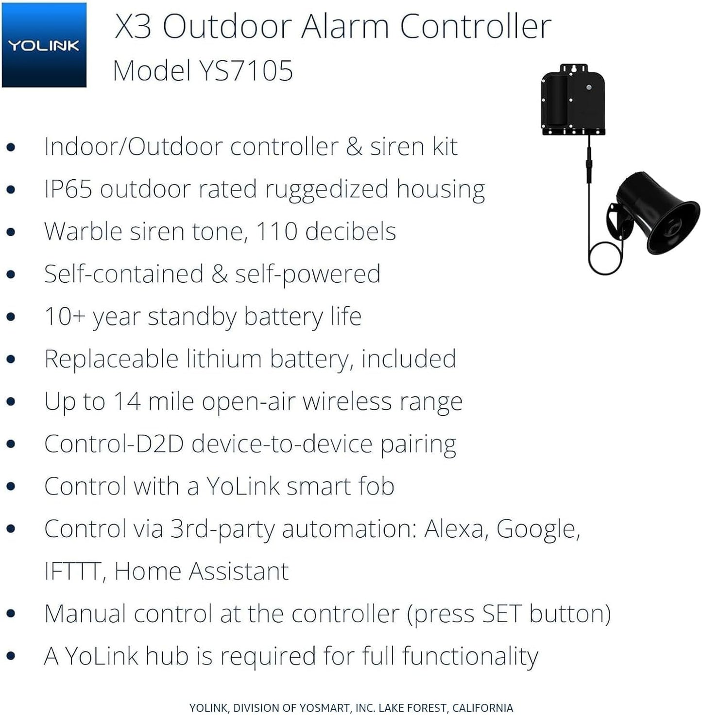 YoLink X3 Version Outdoor Alarm Controller and SirenFob Kit, Ruggedized Battery-Powered Siren/Alarm/Relay Controller, Up to 1/4 Mile Range, 110dB