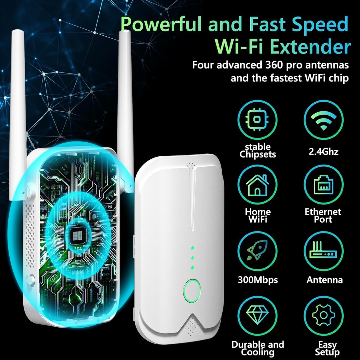 WiFi Extender Signal Booster Up to 9000sq.ft and 55 Devices, WiFi Range Extender, Wireless Internet Repeater, Long Range Amplifier with Ethernet Port