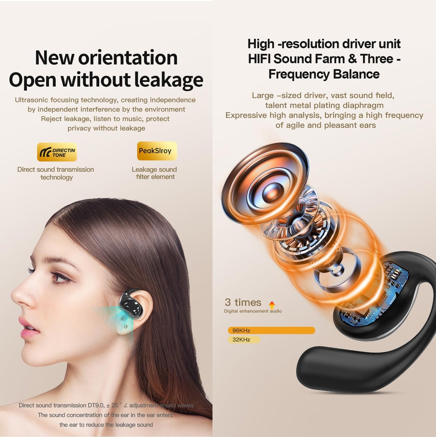 CYBERDRIVE Sleep Earbuds Side Sleepers Open Ear Wireless Earbuds 60+ Hrs Playtime Hi-Res Stereo Sound Headphones Ear Buds with Earhooks Sports…