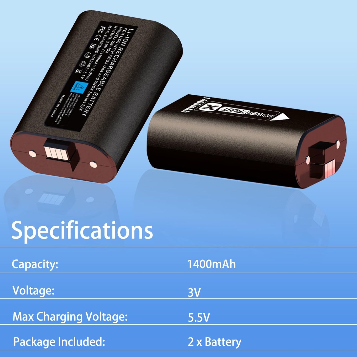 PowerTrust 2X 1400mAh Rechargeable Battery for Xbox Series X, Xbox One, Xbox One S, Xbox One X, Xbox One Elite Controller