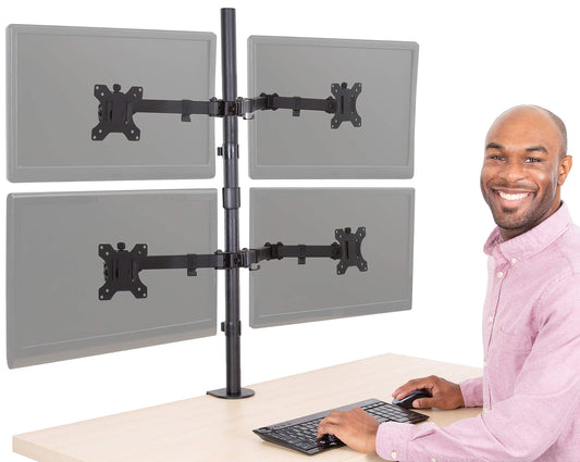 Stand Steady Clamp-On 4 Monitor Mount Desk Stand | Height Adjustable Quad Stand With Full Articulation VESA Mounts | Fits Most LCD/LED Monitors 13-32