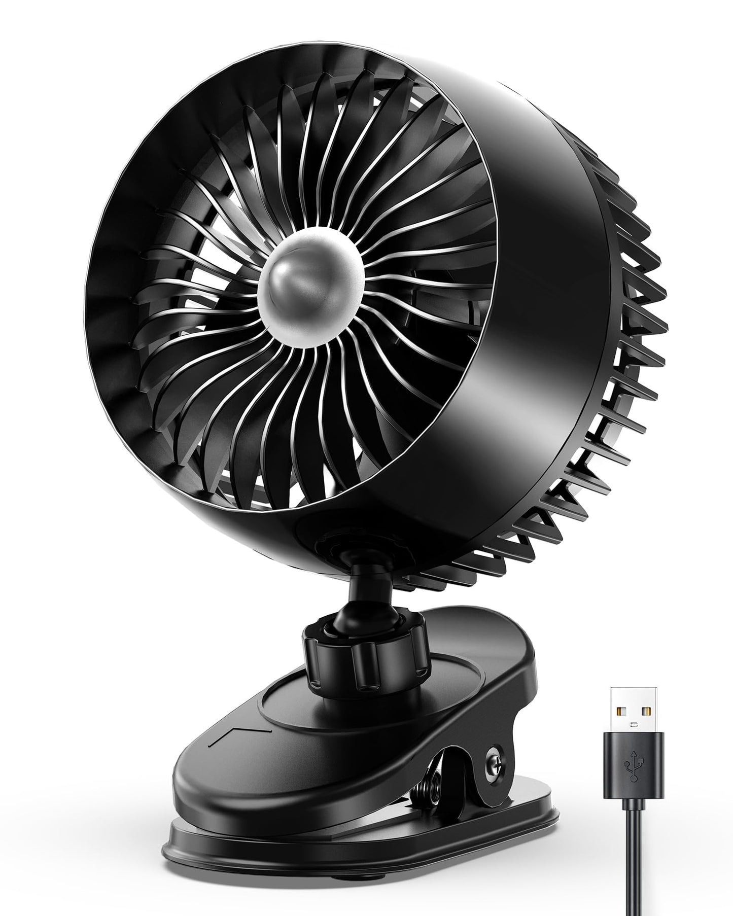Koonie USB Clip on Fan, Strong Wind Ultra Quiet Small Desk Fan with Strong Clamp, More Than 360° Adjustable, 3 Speeds USB-C Corded Powered, Mini