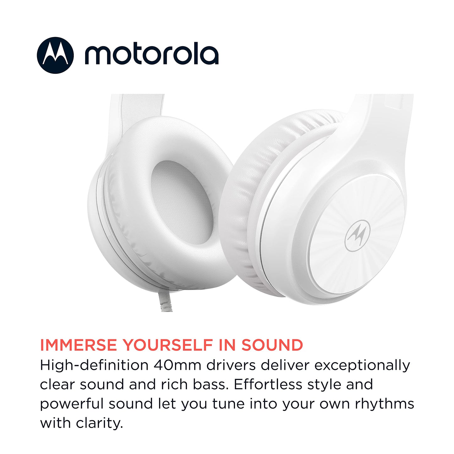 Motorola Sound Moto XT120 Over Ear Headphones Wired with Microphone, in-Line Command Control for Calls - Foldable Wired Headphones with Adjustable…
