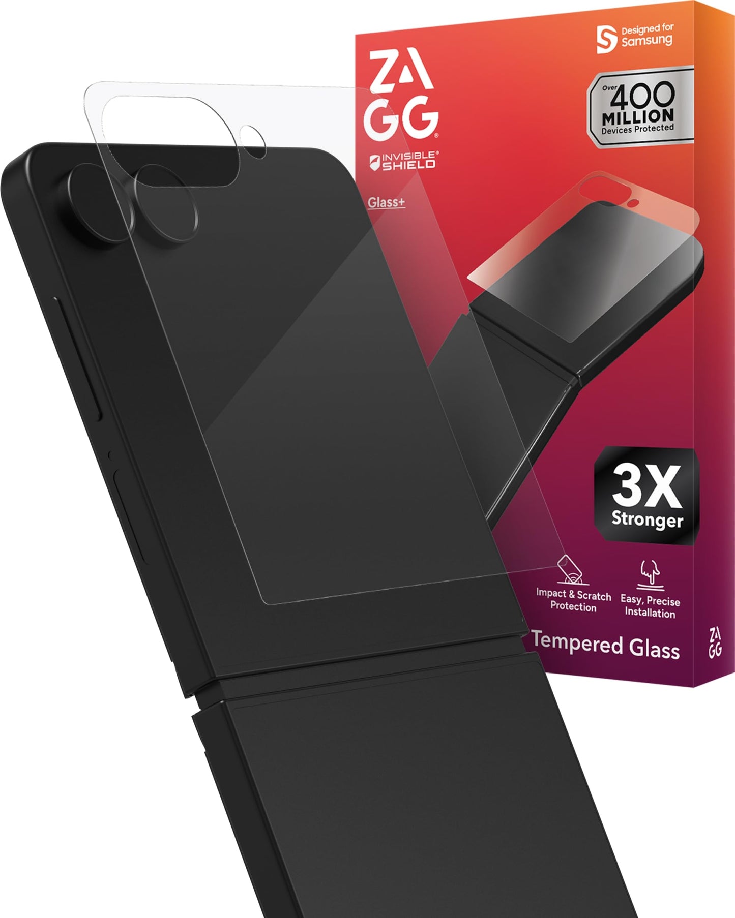 ZAGG Glass+ Samsung Galaxy Z Flip7 Screen Protector (Front Screen Only) - 3x Stronger, Scratch-Resistant, Smudge-Resistant, Fingerprint Scanner