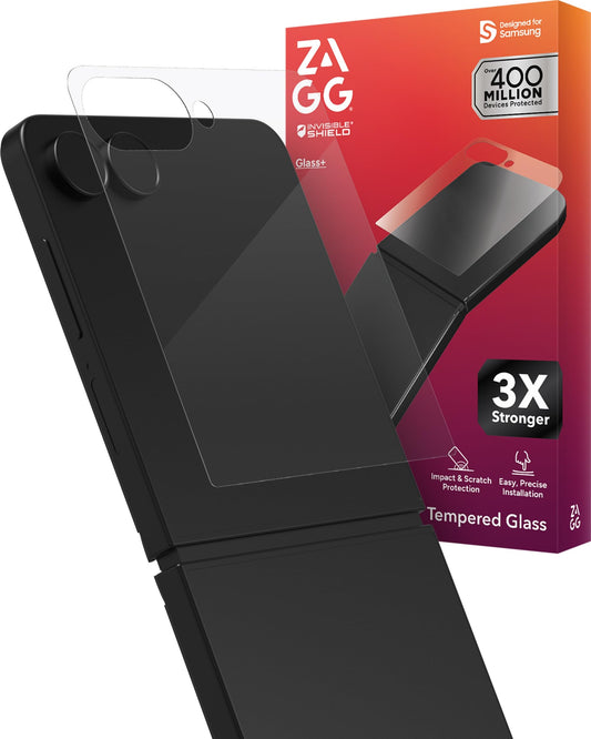 ZAGG Glass+ Samsung Galaxy Z Flip7 Screen Protector (Front Screen Only) - 3x Stronger, Scratch-Resistant, Smudge-Resistant, Fingerprint Scanner