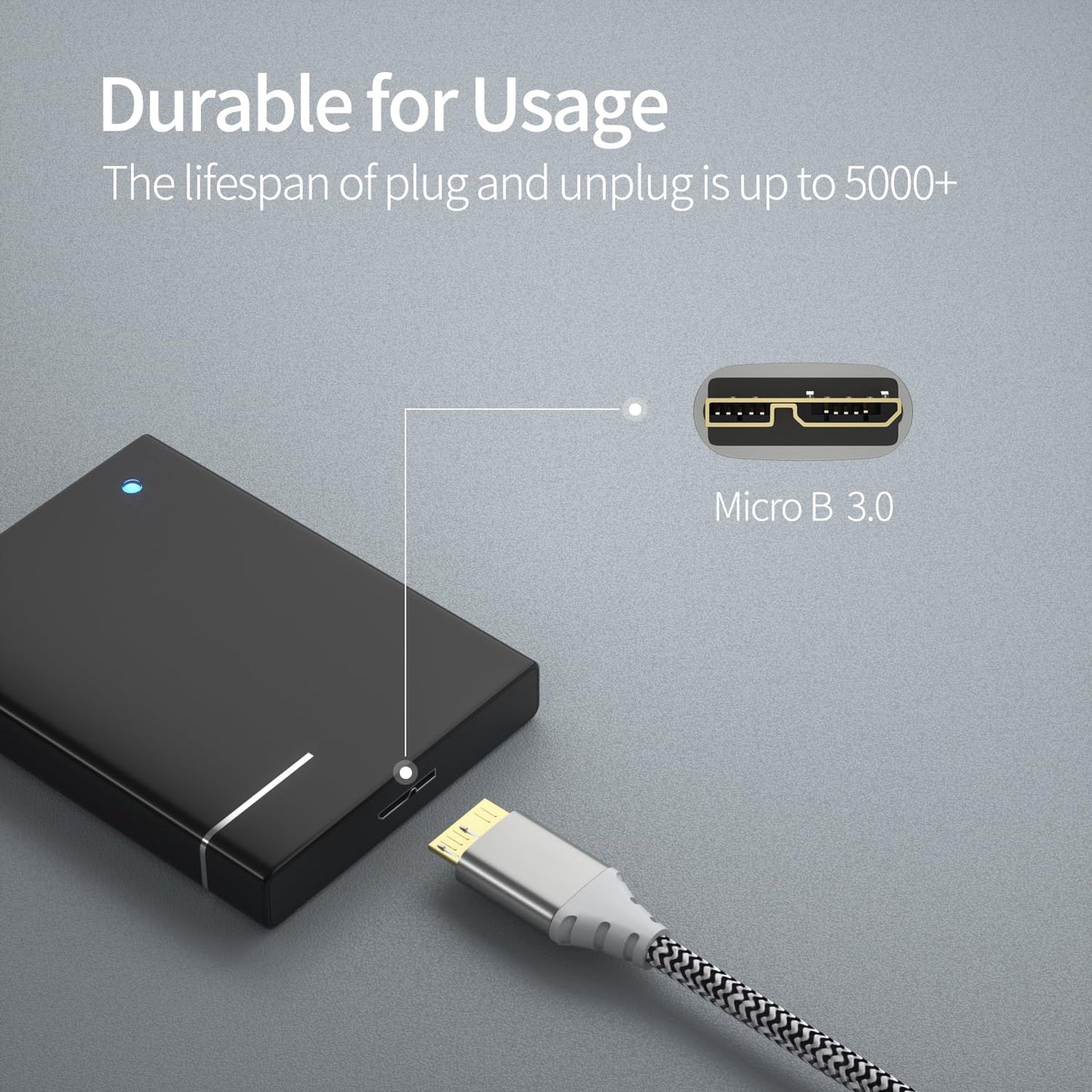 Fasgear Micro B 3.0 Cable: External Hard Drive Cable Nylon Braided USB 3.0 A to Micro B Cord 5Gbps Data Syncing & Fast Charging Cord Compatible