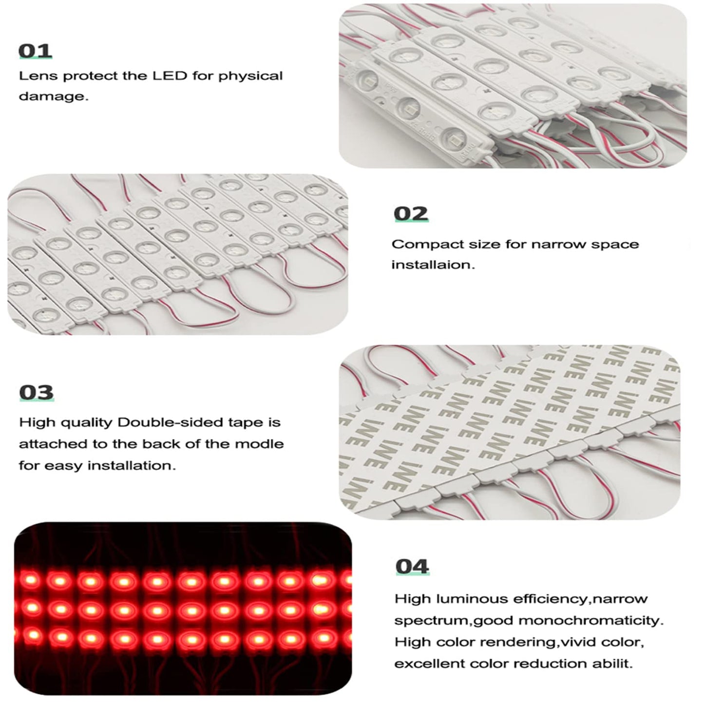 AOOYUANKE LED Module, Windows Lights Green 100pcs 49.8 Ft 5730 SMD 150LM Per LED Module IP65 Waterproof Decorative Light for Advertising Signs