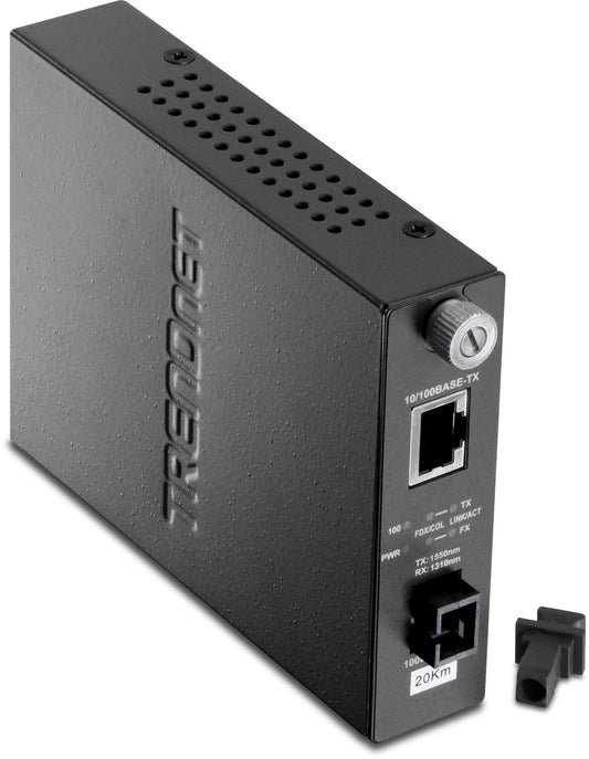 TRENDnet Intelligent 100Base-TX to 100Base-FX Dual Wavelength Single Mode SC Fiber Media Converter (20 km/12.4 Miles),Fiber Port, RJ-45, Fiber