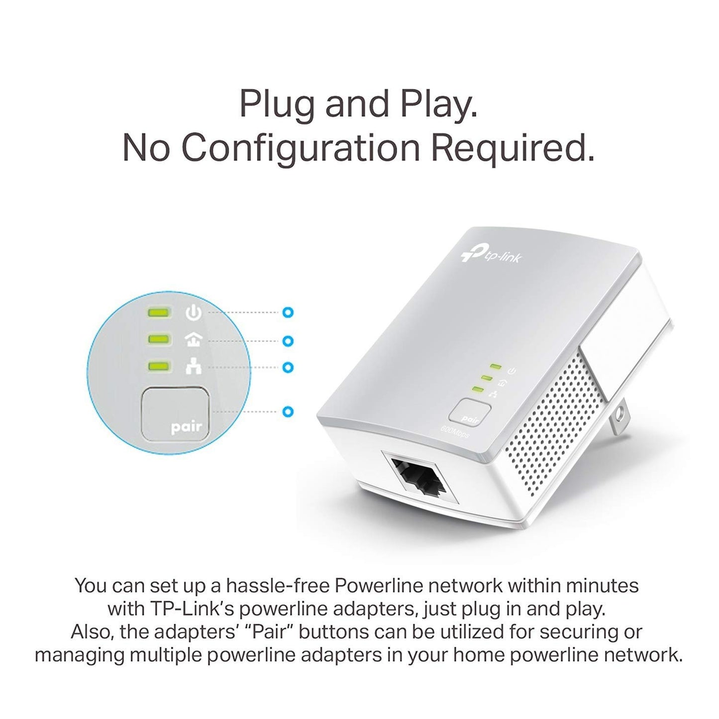 TP-Link AV600 Powerline Ethernet Adapter Kit - Gigabit Port, Plug Pair &Play, Power Saving, Nano Sized Powerline Network Adapter (TL-PA4010 KIT)