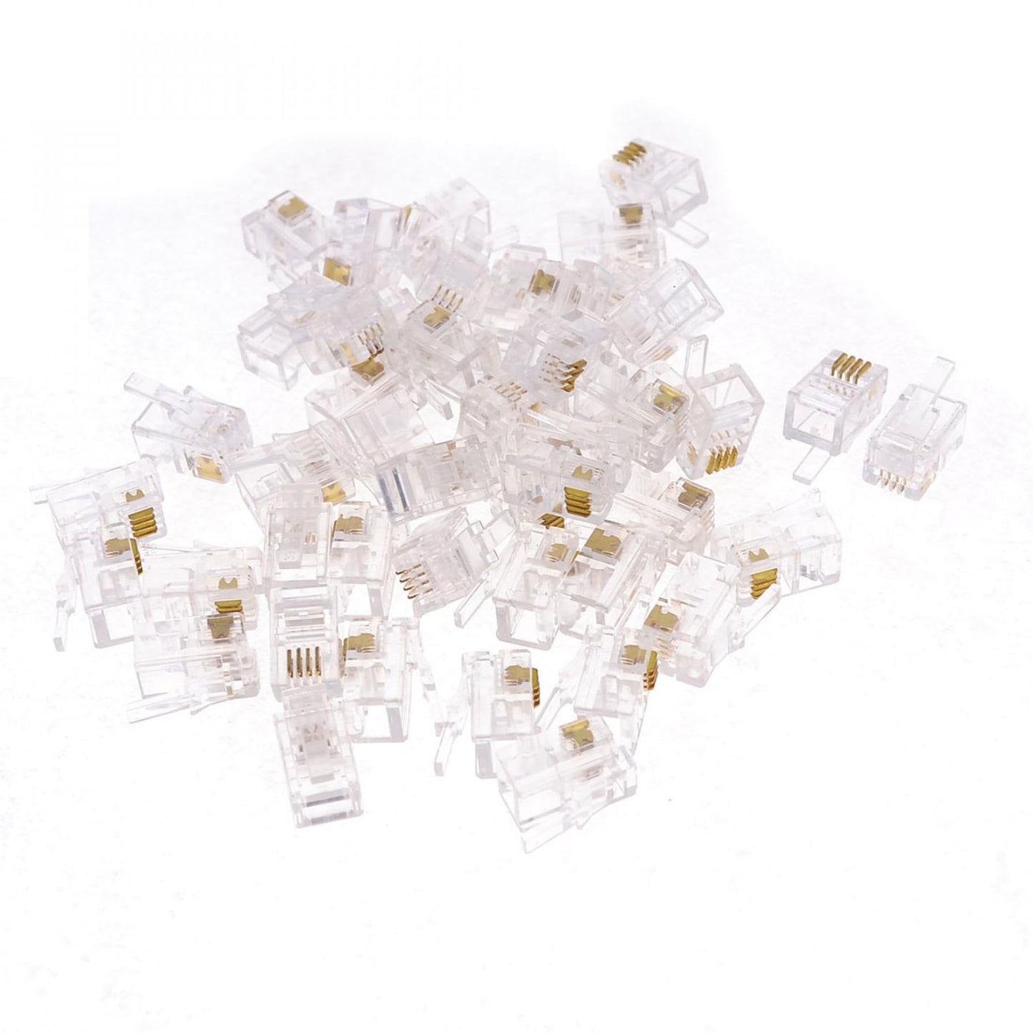 uxcell 50 Pack Modular Plug, RJ9 4P4C Male Phone Connectors Standard Jack for Telephone Handset Cord Cable Wire, Clear