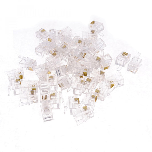 uxcell 50 Pack Modular Plug, RJ9 4P4C Male Phone Connectors Standard Jack for Telephone Handset Cord Cable Wire, Clear