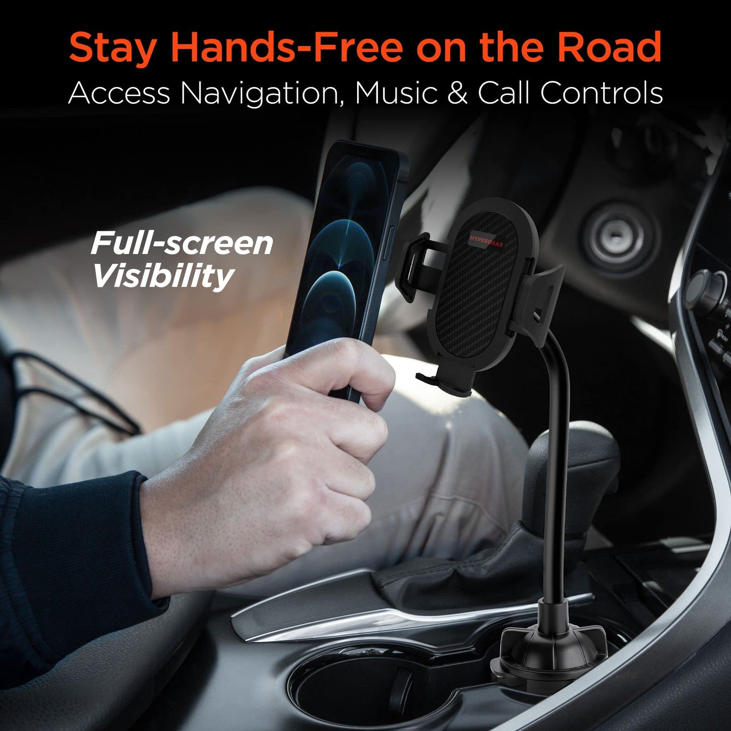HyperGear Cup Holder Flex Universal Phone Mount, Car Phone Holder with Adjustable Gooseneck & 360° Rotation, Universal Compatibility for iPhone