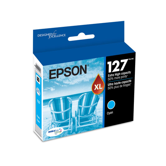 Epson 127 DURABrite Ultra Ink Cyan Cartridge for NX-530, 625, WF-3520, 3530, 3540, 545, 60, 630, 633, 635, 645, 7010, 7510, 7520, 840, 845 (Packaging
