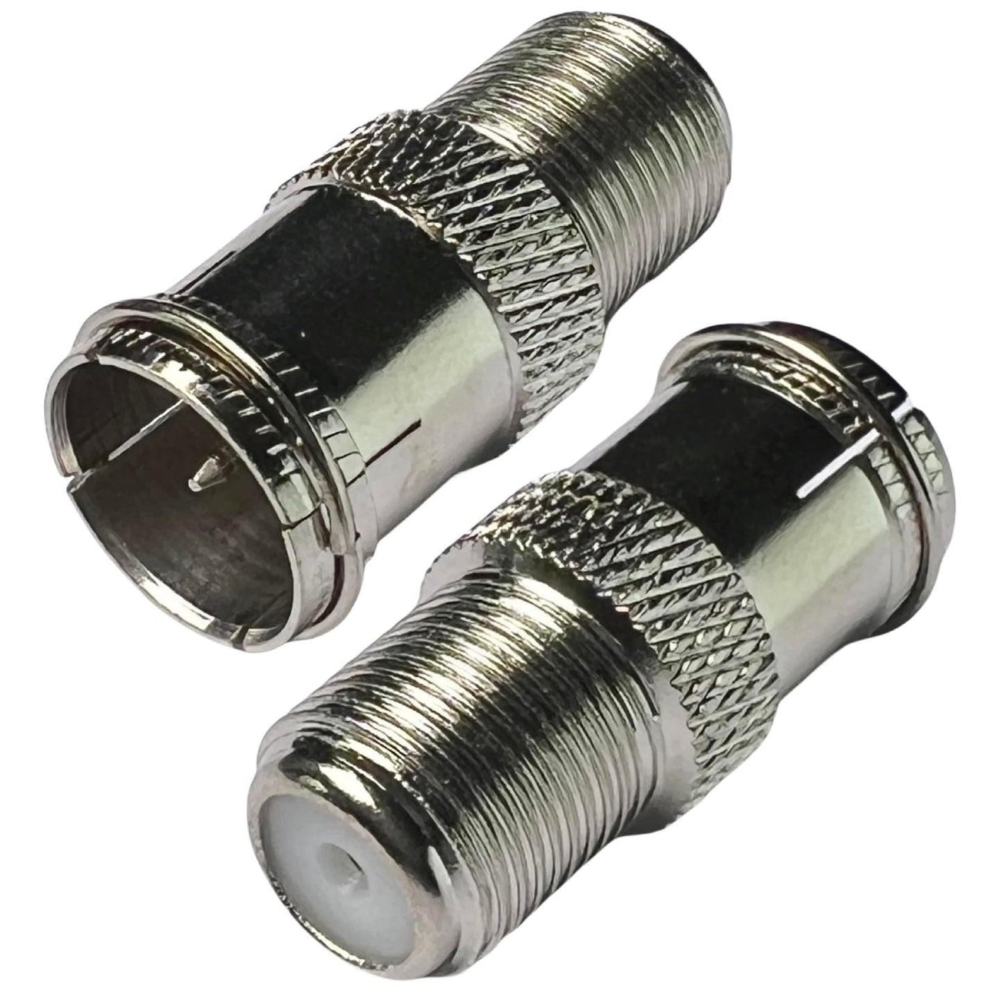 CESS F Type Female to Quick Push On Male Coax Adapter, Screw TV Antenna Connector, Silver, 2 Pack