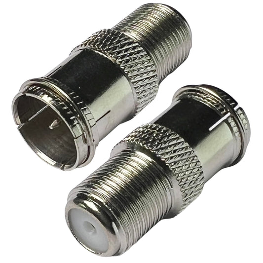 CESS F Type Female to Quick Push On Male Coax Adapter, Screw TV Antenna Connector, Silver, 2 Pack