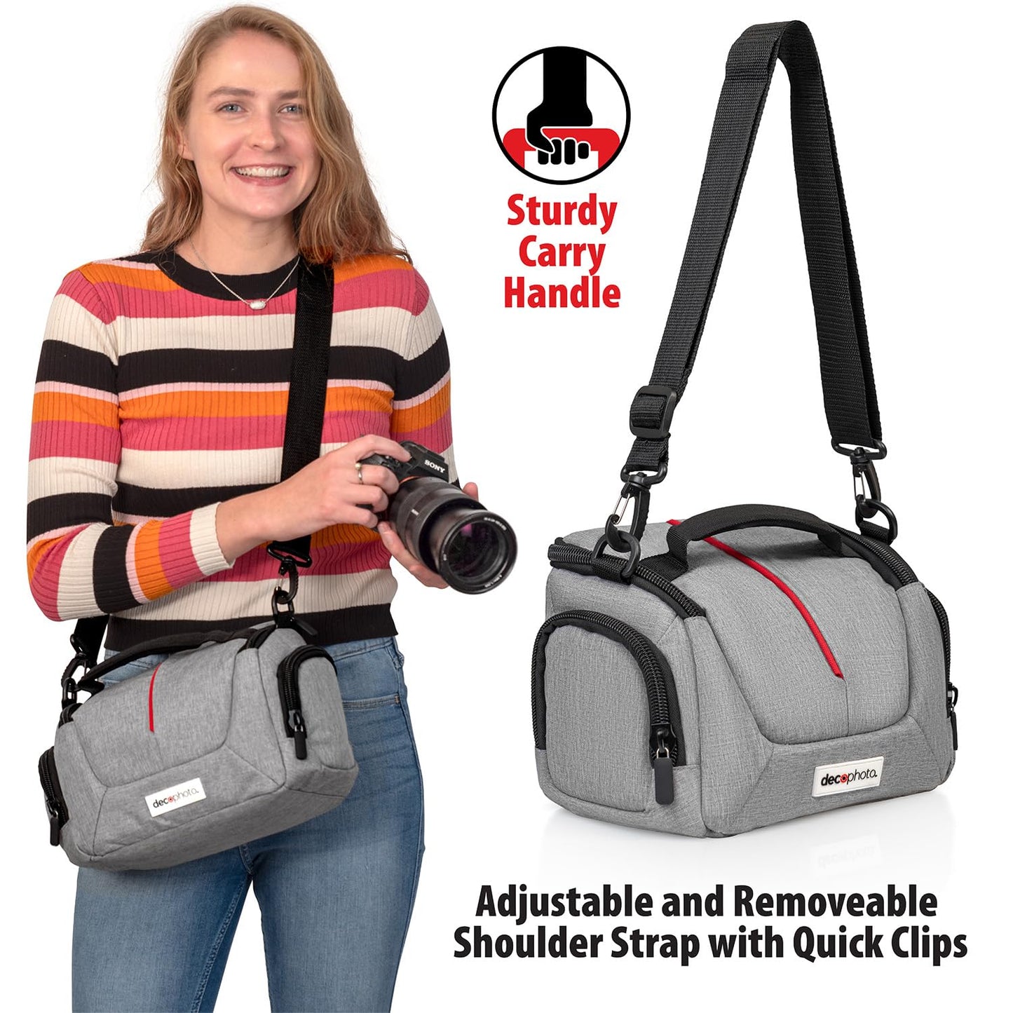 Deco Photo DSLR, Mirrorless, Compact Camera Bag - Shockproof, Quick Access, Modular Storage, Lightweight, Travel-Friendly, with Camera Cleaning Kit