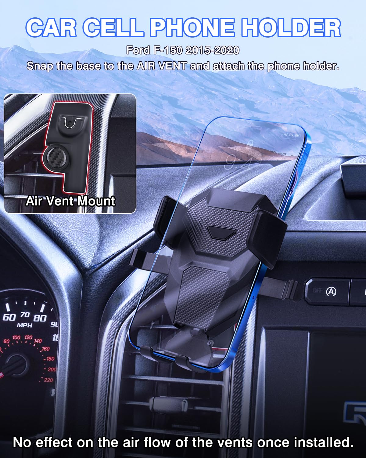 Karltys F150 Car Phone Holder for 2015-2020 Ford F-150 Accessories, Cell Phone Holder Air Vent Phone Mount for F-150, Never Blocking Hands Free Thick