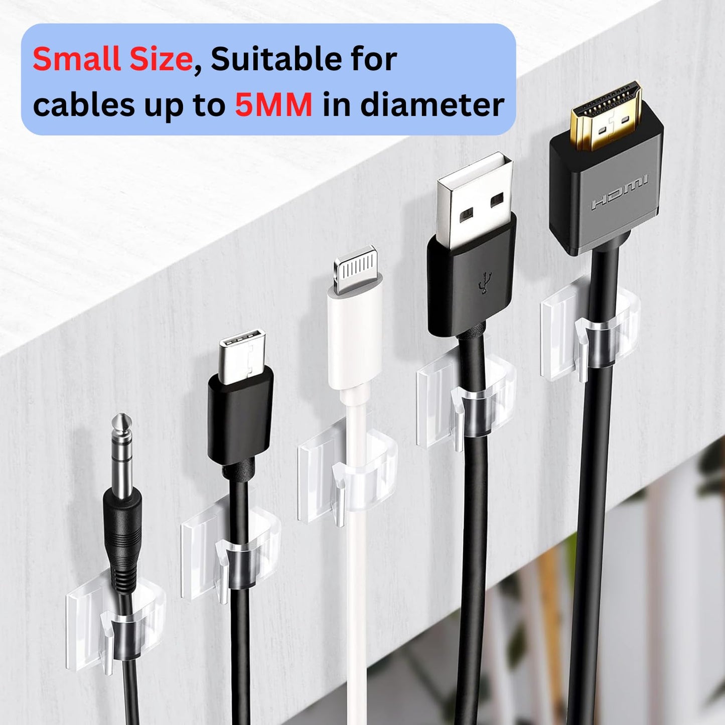 [100Pcs] Outdoor Light Clips, Adhesive Cable Clips for Wall, Wire Holder Cable Management Cord Organizer Hooks, Christmas Light Clips for Outside
