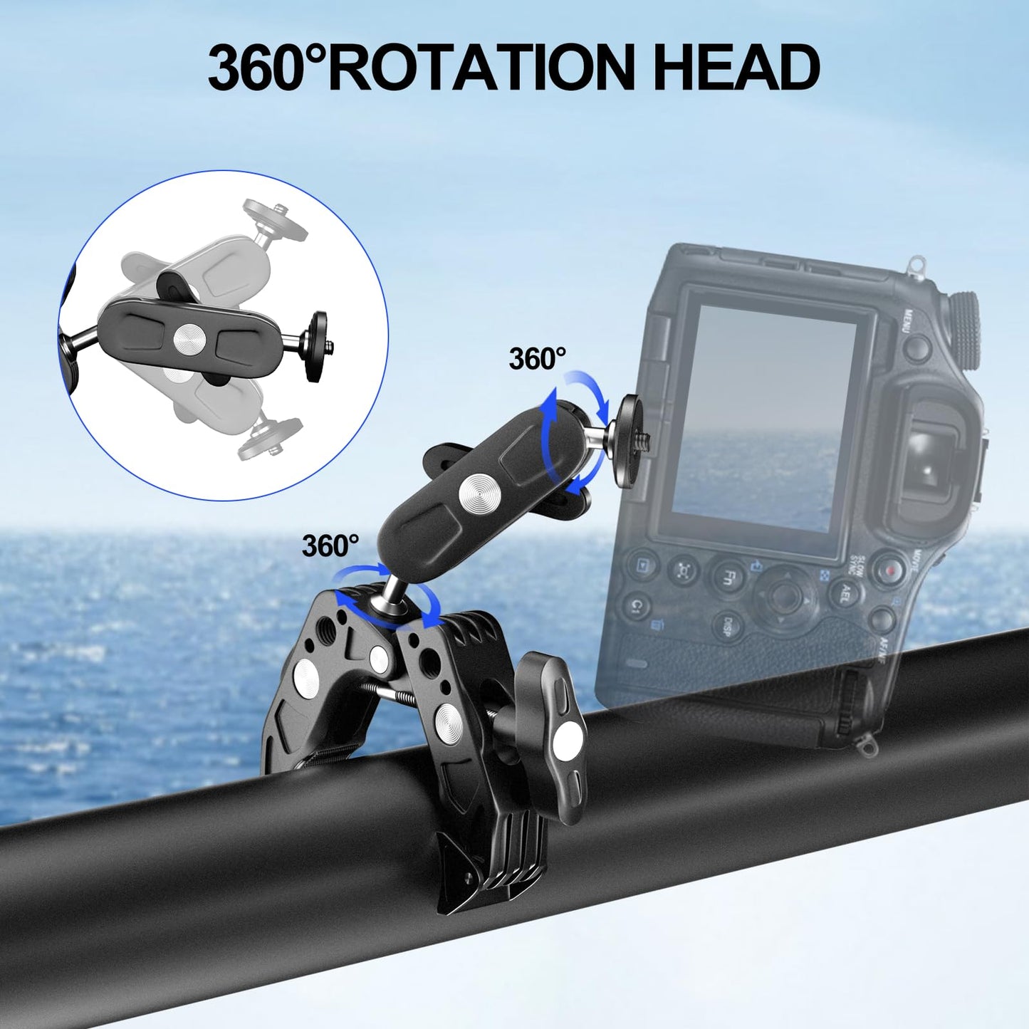 Super Clamp Camera Mount with 360 Dual Ballhead Magic Arm, 1/4"-20 & 3/8"-16 Thread and Phone/Action Camera Mount Adapter for Canon Nikon DSLR