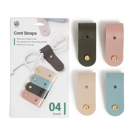 U Brands Vegan Leather Cord Straps, Set of 4 Cable Ties, Cable Management, Office Desk Accessories, Office Supplies, Assorted Colors