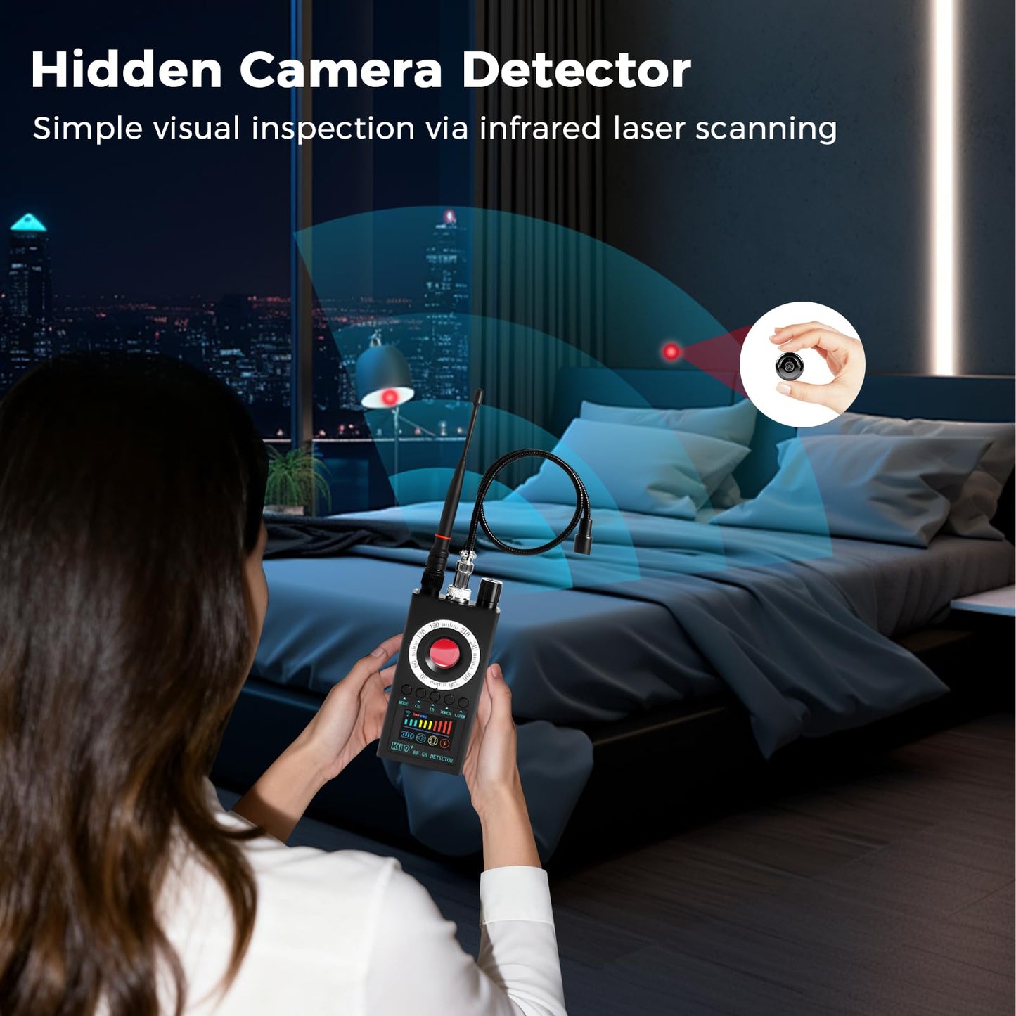 Multi-Functional Signal Detector, Portable Hidden Device Detector with Wireless Signal/GPS Tracking/Infrared Camera Detection & Vibration/Sound Switch