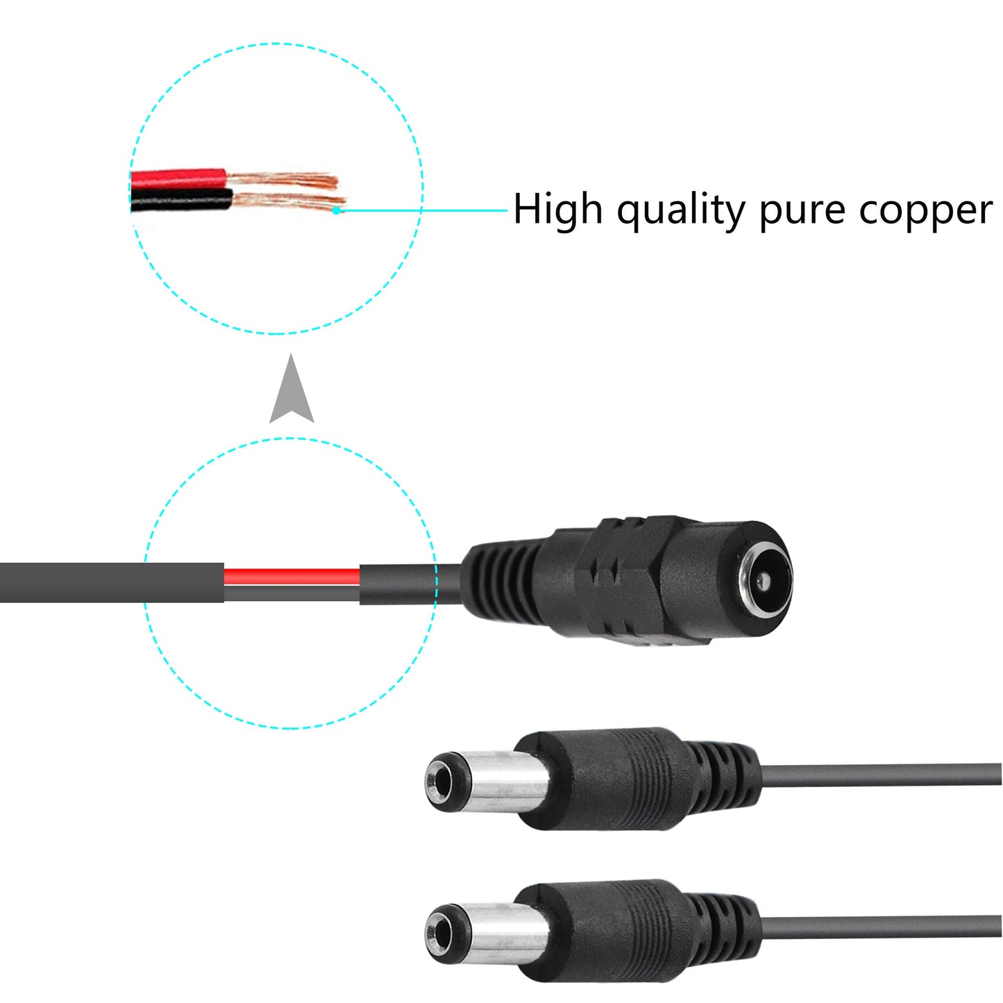 GINTOOYUN DC Y Splitter Cable 1 Female to 2 Male,5.5mm x 2.1mm DC Power Extension Adapter Cable,for CCTV Surveillance Cameras,Surveillance