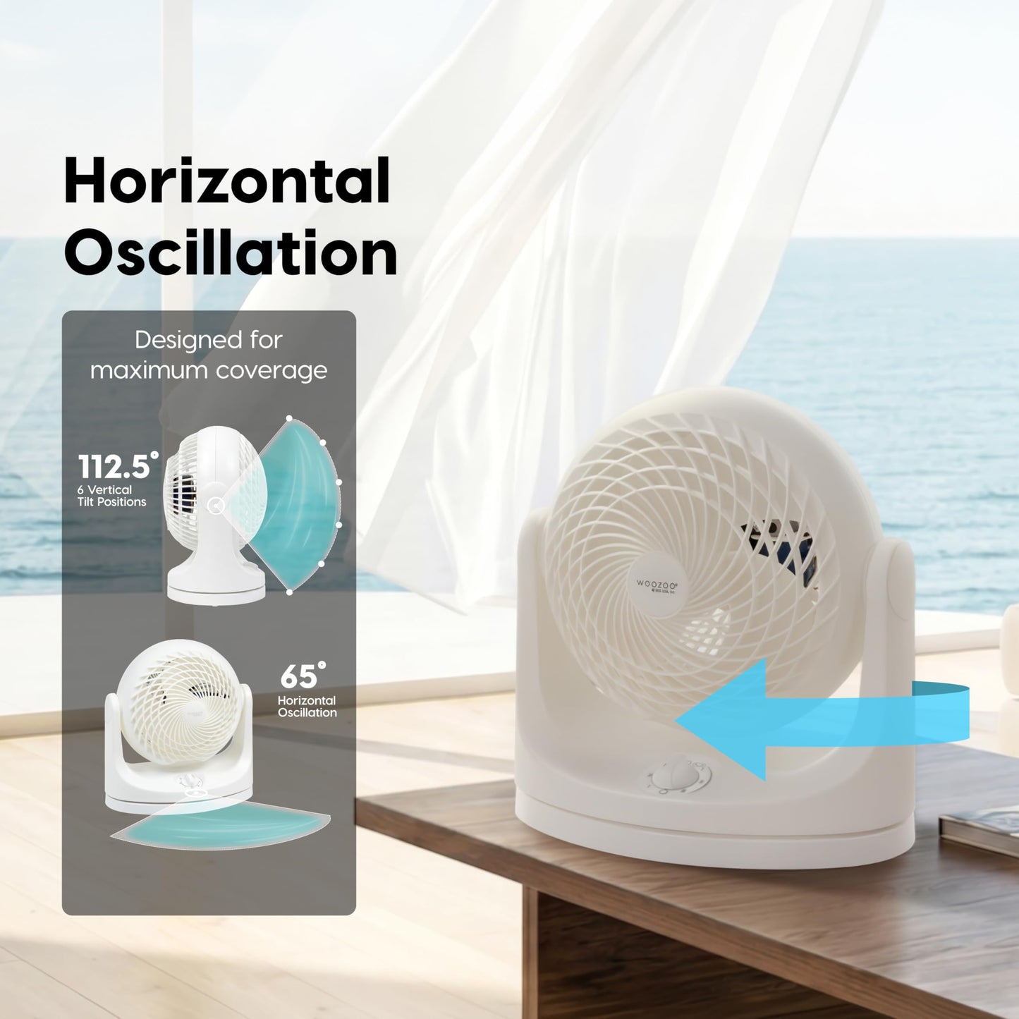 IRIS USA WOOZOO Medium Desk Fan, Oscillating, 112° Tilt, Dorm Office, White