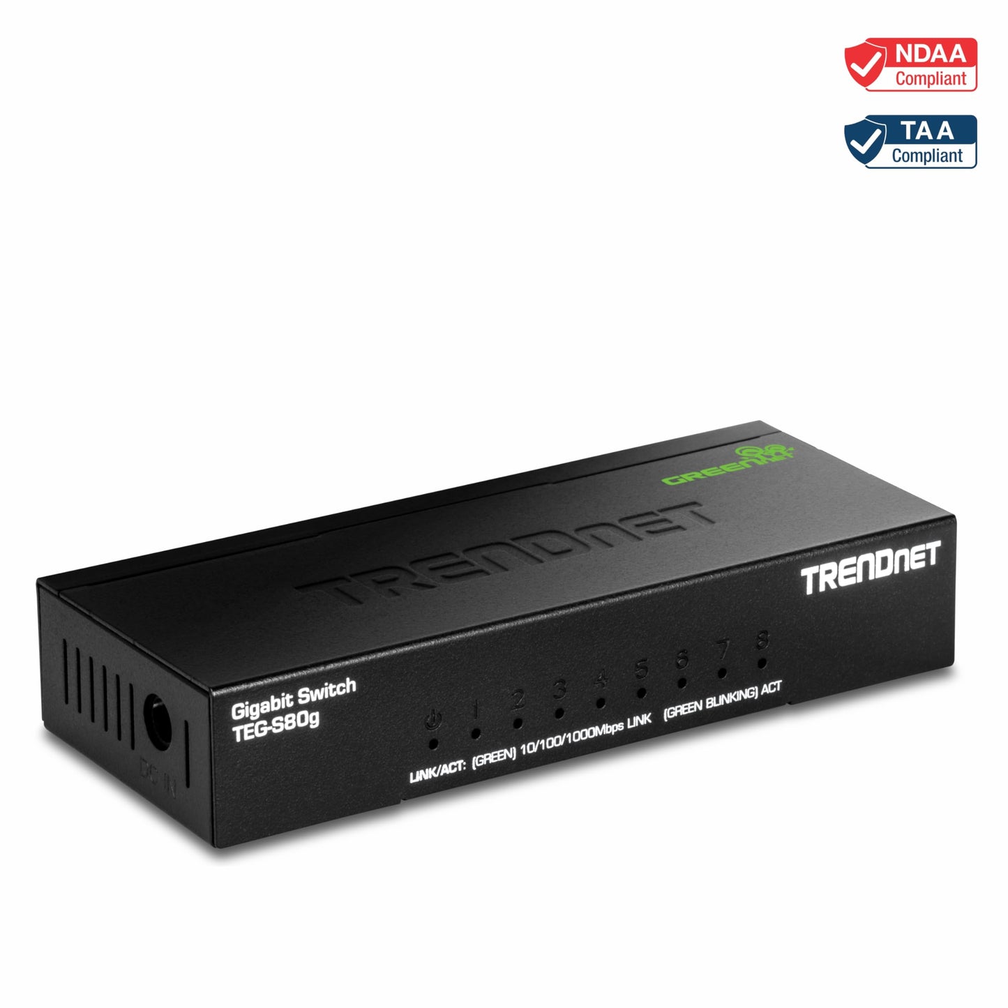 TRENDnet 8-Port Mini Gigabit Switch, TEG-S80g, Ethernet Splitter, NDAA + TAA Compliant, Desktop Metal Ethernet Network Switch, 8 x Gigabit Ports