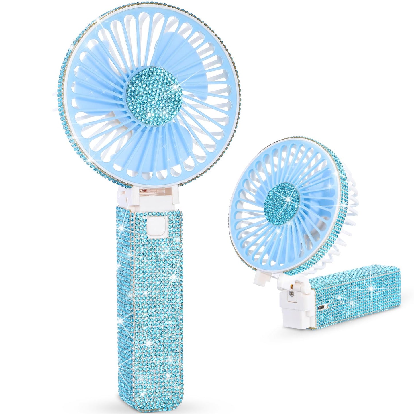 Mudder Rhinestone Bling Handheld Bride Fan Crystal, Blue, Foldable
