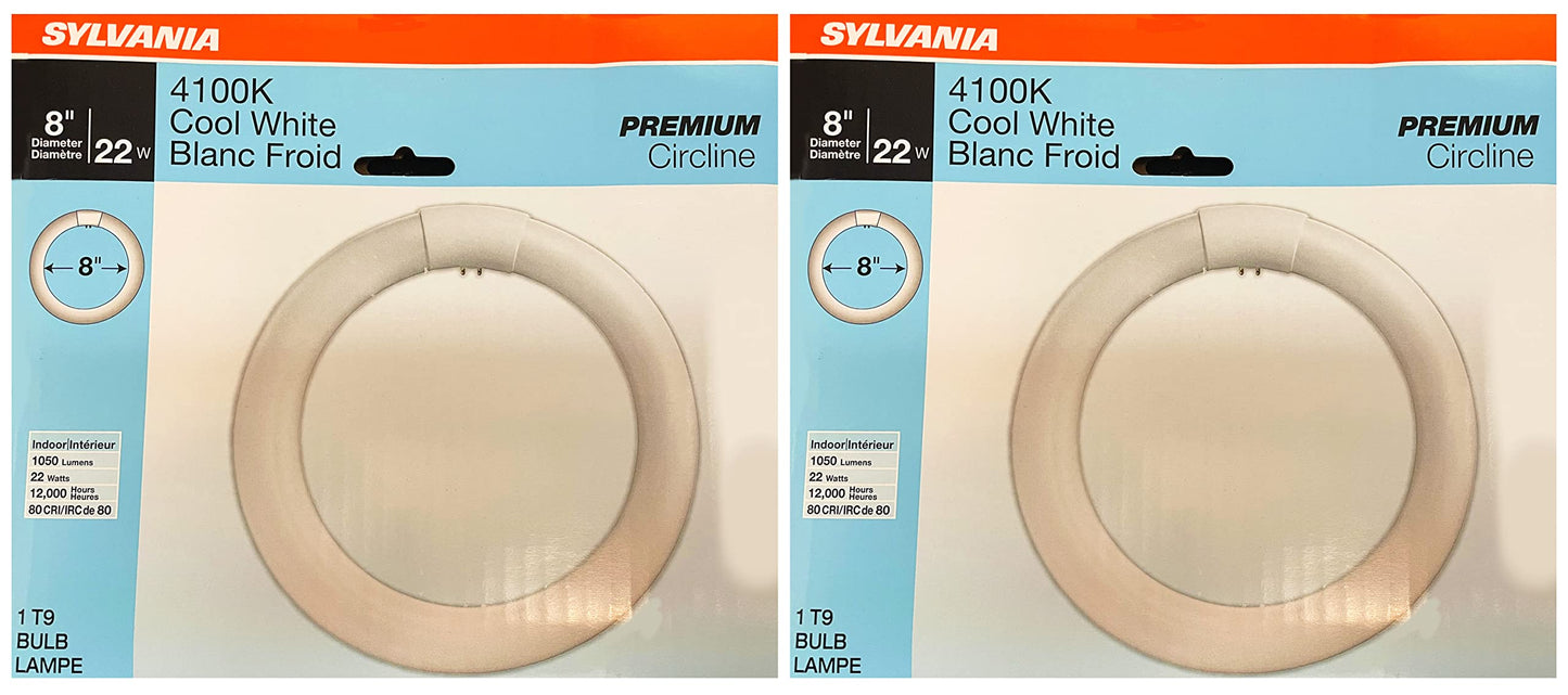SYLVANIA (2 Pack) 23519 Cool White Premium Circline Fluorescent T9 Circle 8 inch Diameter, 22 watts, 4100K, 1050 lumens, 80 CRI Fluorescent Light Bulb